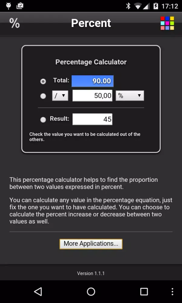 Capturas de tela do Percentage Lite