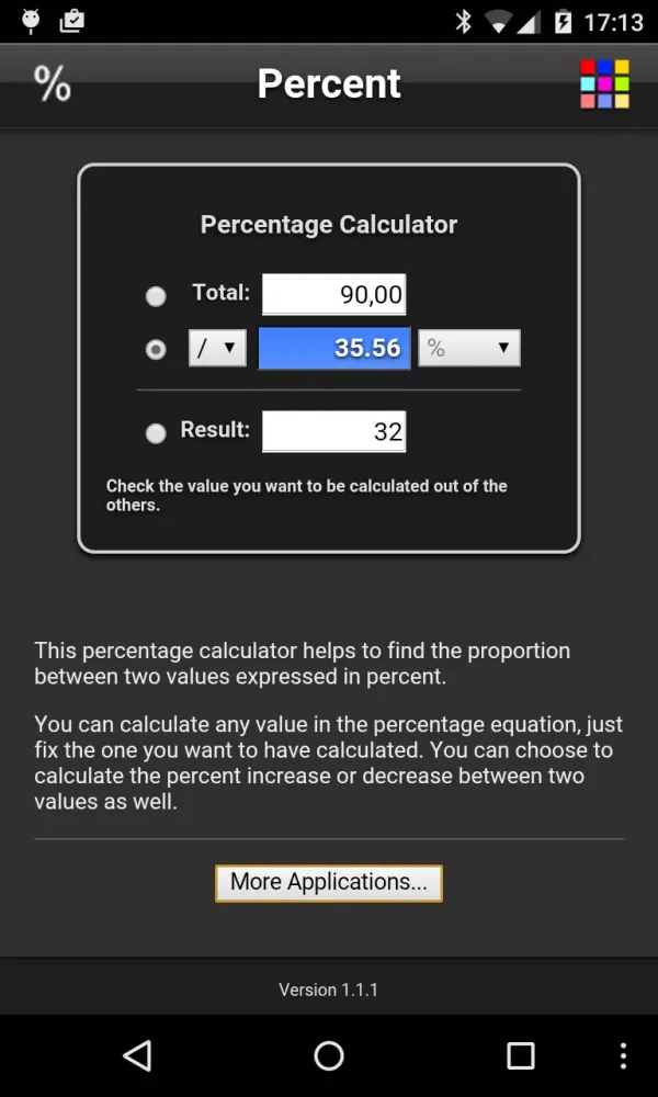 Capturas de tela do Percentage Lite