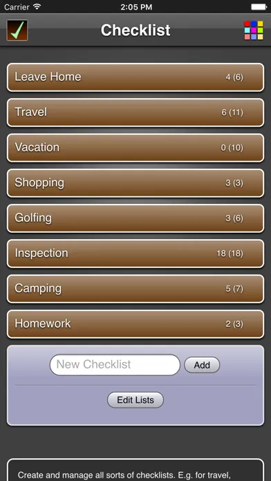 Capturas de tela do Checklists App