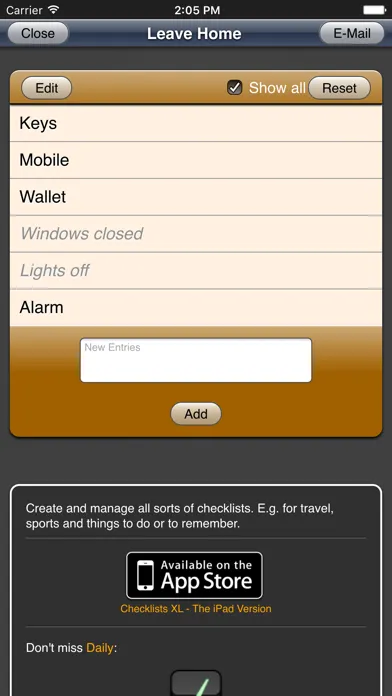 Capturas de tela do Checklists App