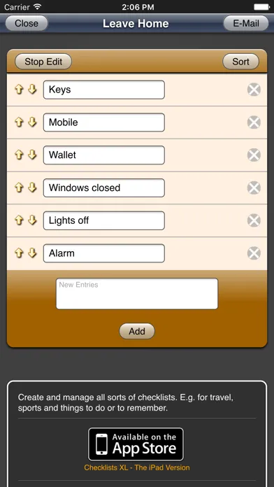 Capturas de tela do Checklists App
