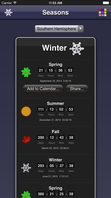 Seasons App Screenshots