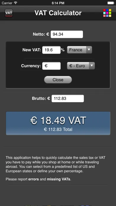 Captures d'écran de VAT Calculator
