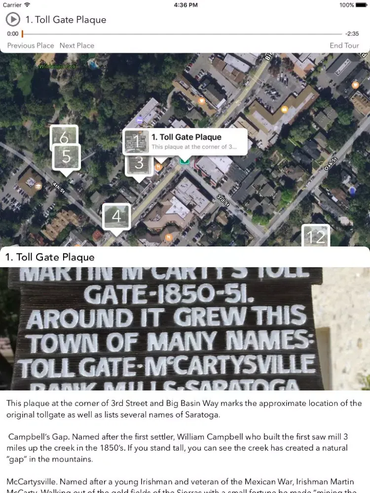Ảnh chụp màn hình của The City of Saratoga History App iPad 