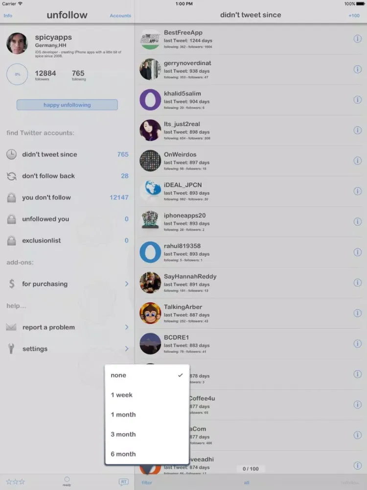 unfollow for Twitter - no ads iPad  سکرین شاٹس
