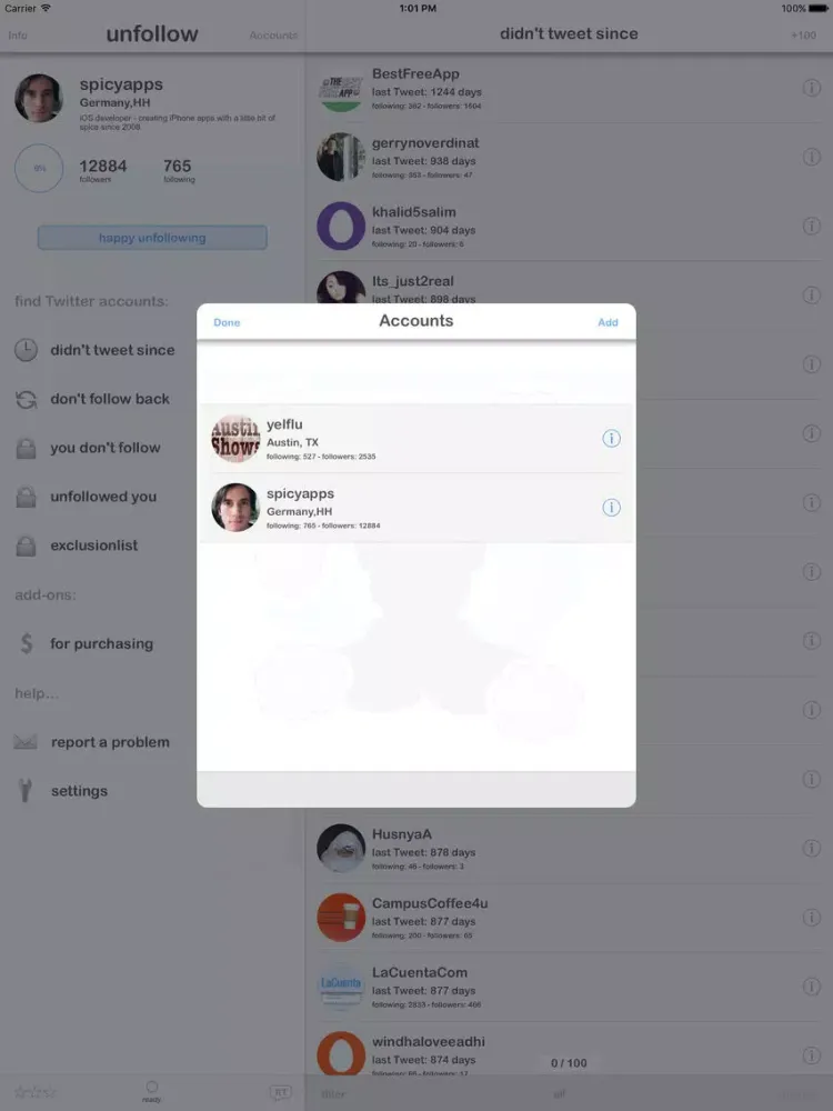 unfollow for Twitter - no ads iPad  سکرین شاٹس