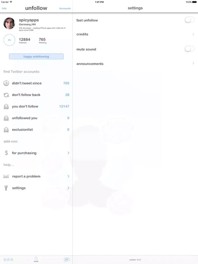 unfollow for Twitter - no ads iPad  سکرین شاٹس