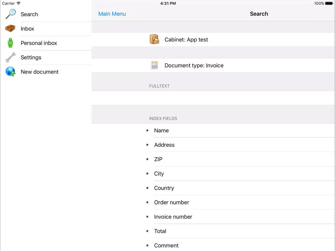 Ảnh chụp màn hình của FileDirector iClient iPad 