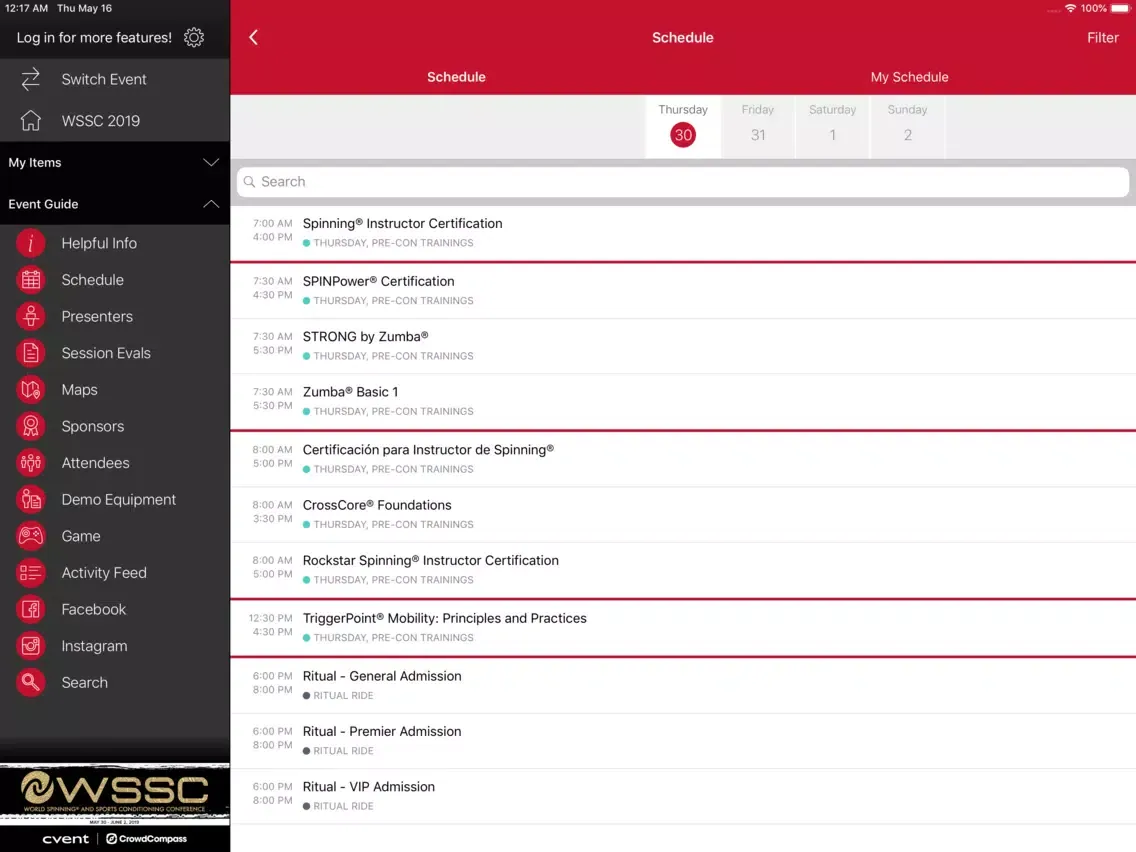 Capturas de pantalla de WSSC 2019 Conference iPad 