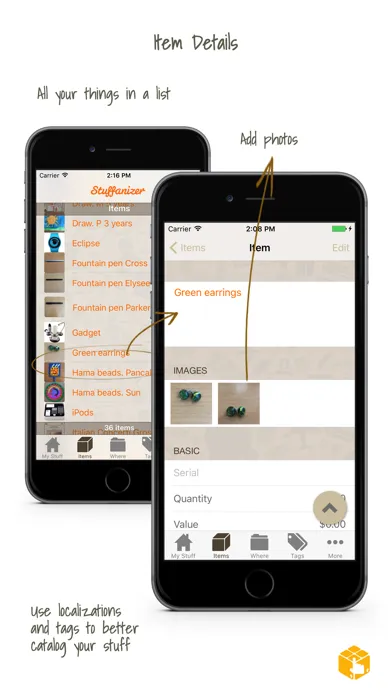 Capturas de tela do Stuffanizer: home inventory