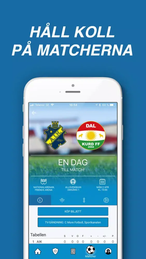 ภาพหน้าจอของ Allsvenskan Live (officiell)
