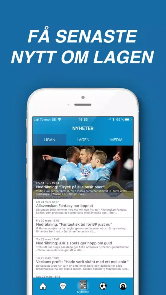 ภาพหน้าจอของ Allsvenskan Live (officiell)