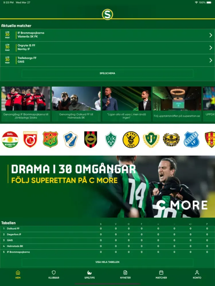 Ảnh chụp màn hình của Superettan Live iPad 