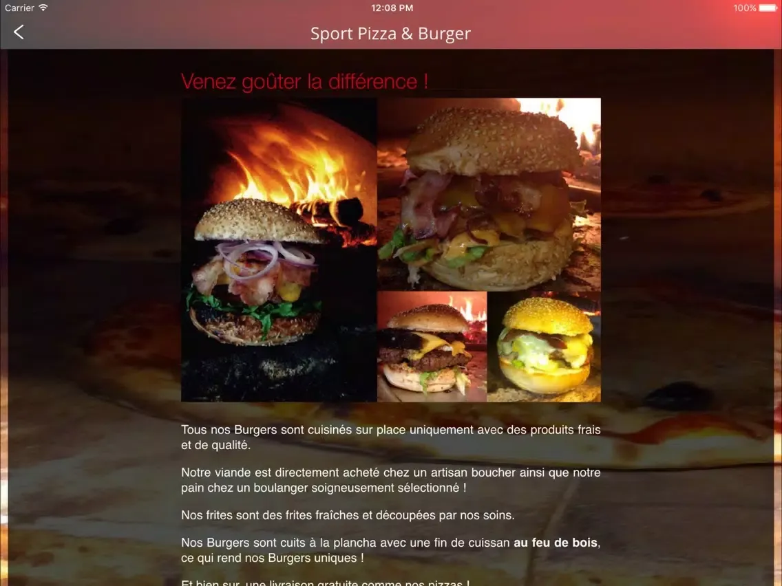 Sport Pizza & Burger Cuisson au feu de bois iPad  سکرین شاٹس