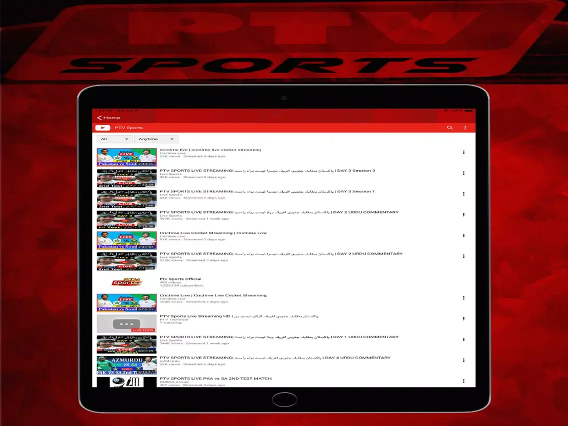 Tangkapan layar Ptv Live Sport Cric & Football iPad 