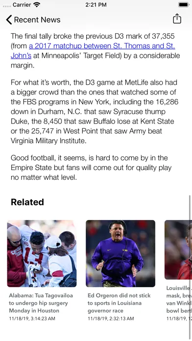 Capturas de tela do College Football Talk Scores