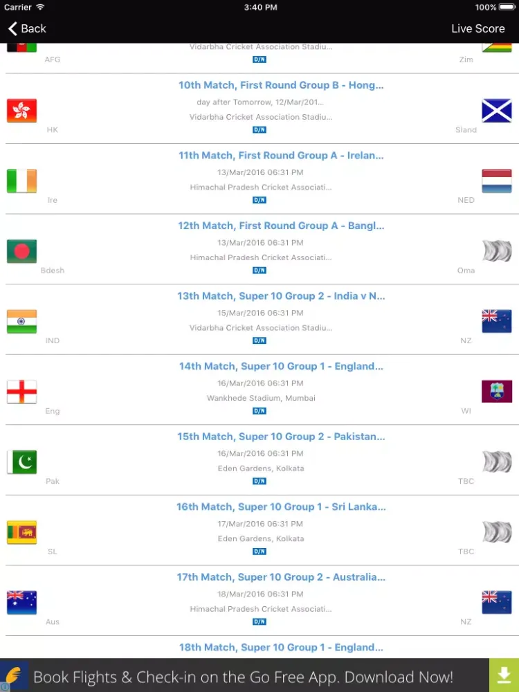Ảnh chụp màn hình của Live Cricket Scores and Schedule iPad 