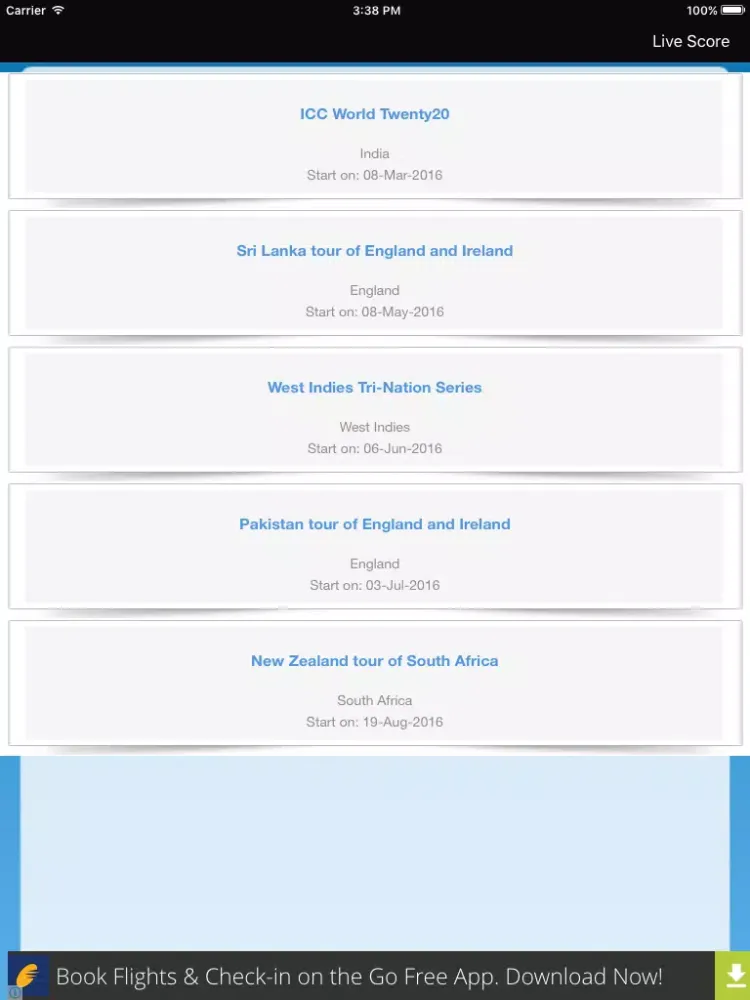 Ảnh chụp màn hình của Live Cricket Scores and Schedule iPad 