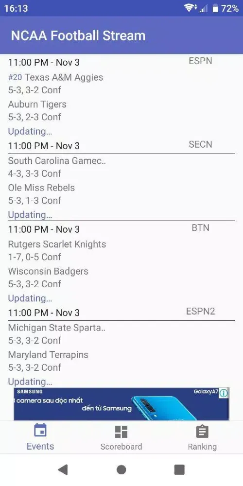 Captures d'écran de NCAA Football Stream