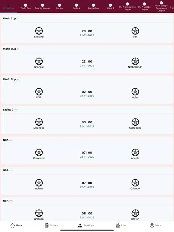 LiveScore Sports iPad  স্ক্রিনশট