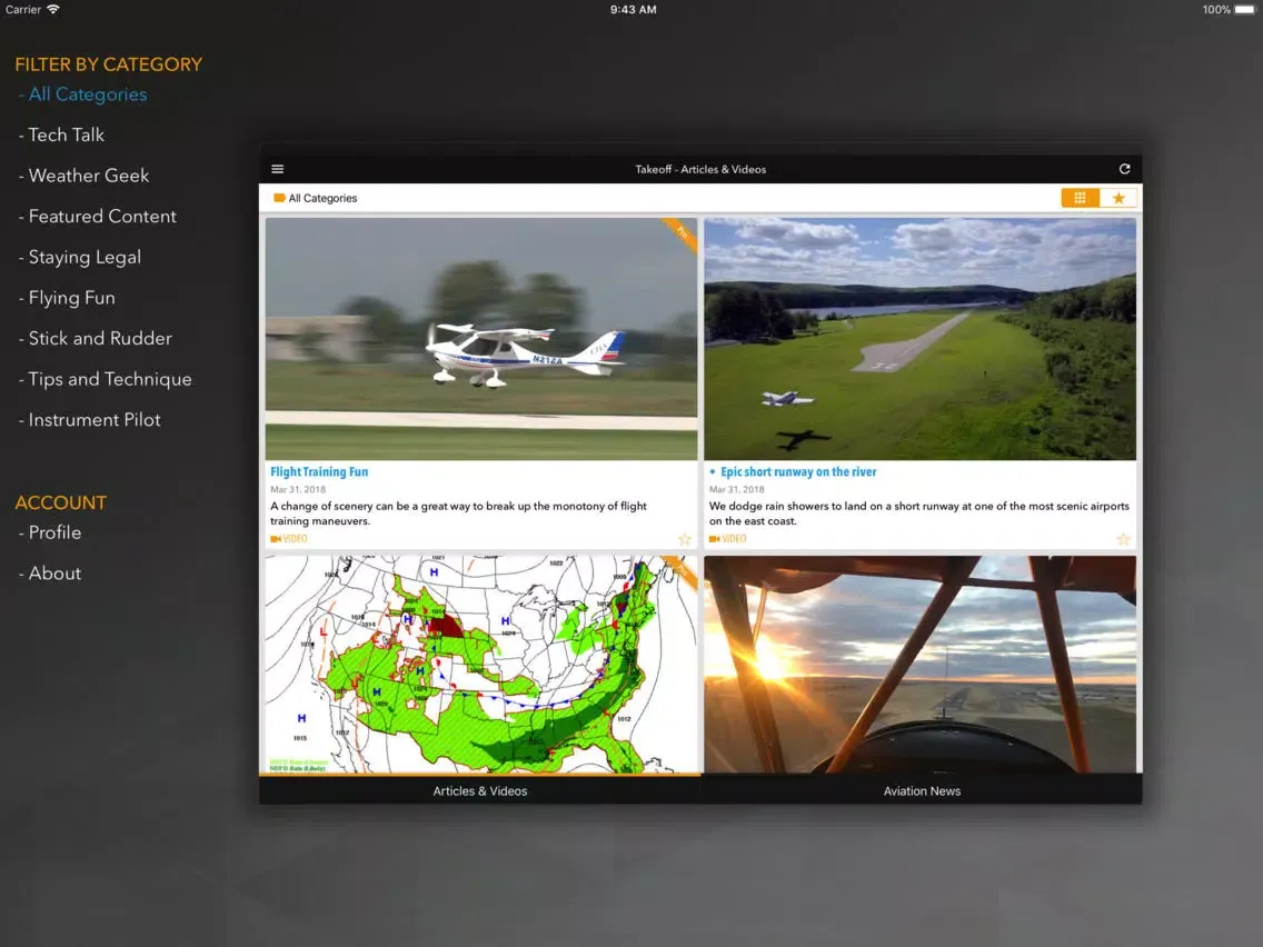 Tangkapan skrin Sporty's Takeoff iPad 