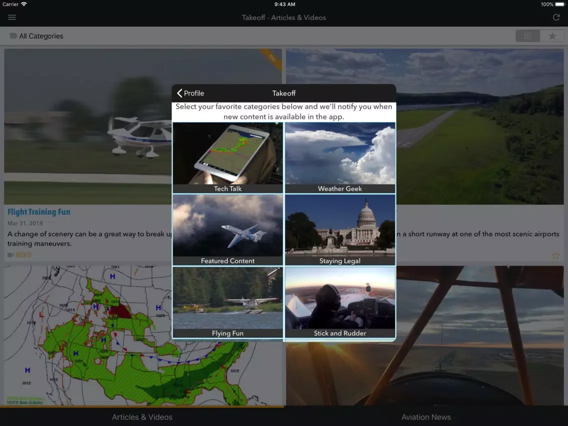 Tangkapan skrin Sporty's Takeoff iPad 