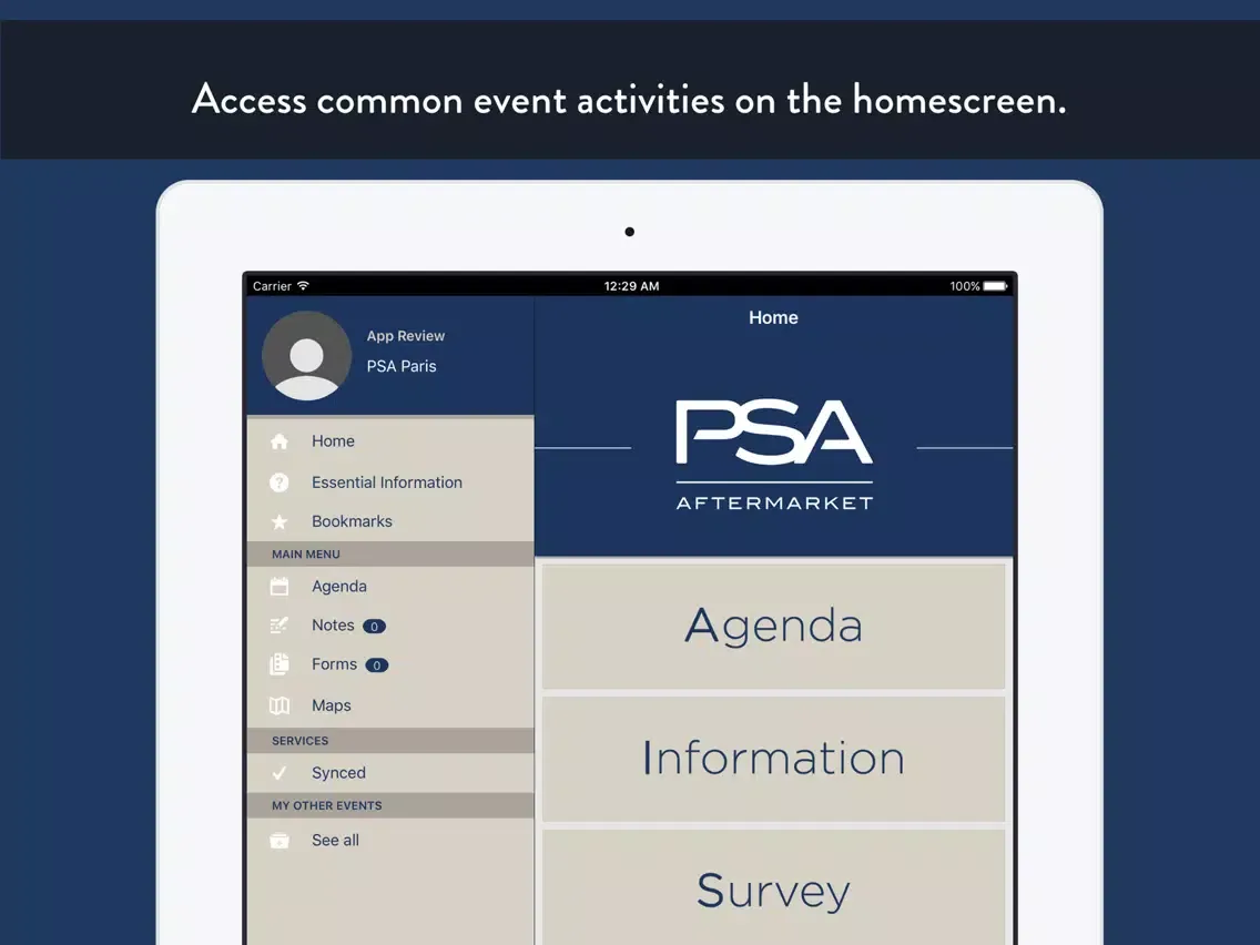 Capturas de tela do DSP Events iPad 