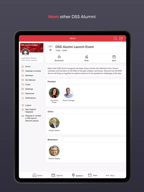 Ảnh chụp màn hình của DSS Alumni Network iPad 