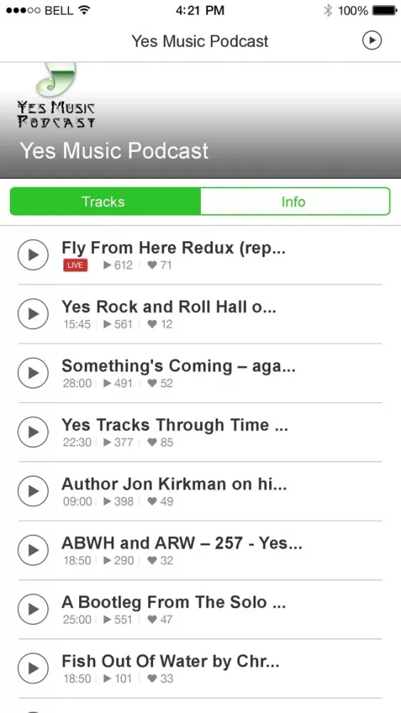 Capturas de tela do Yes Music Podcast