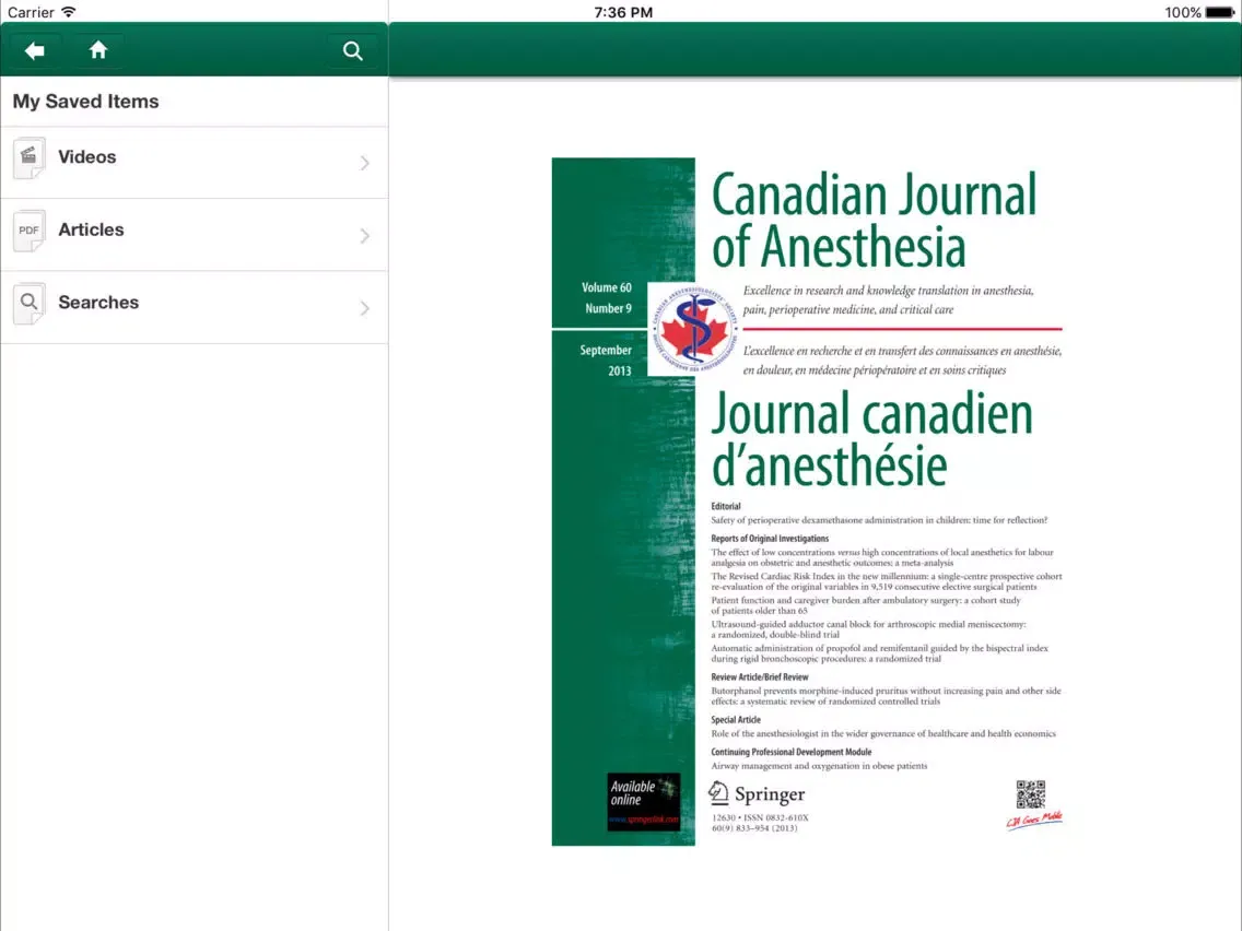 Capturas de pantalla de Canadian Journal of Anesthesia iPad 
