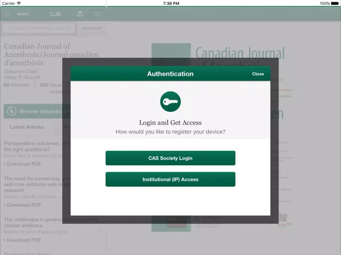 Capturas de pantalla de Canadian Journal of Anesthesia iPad 