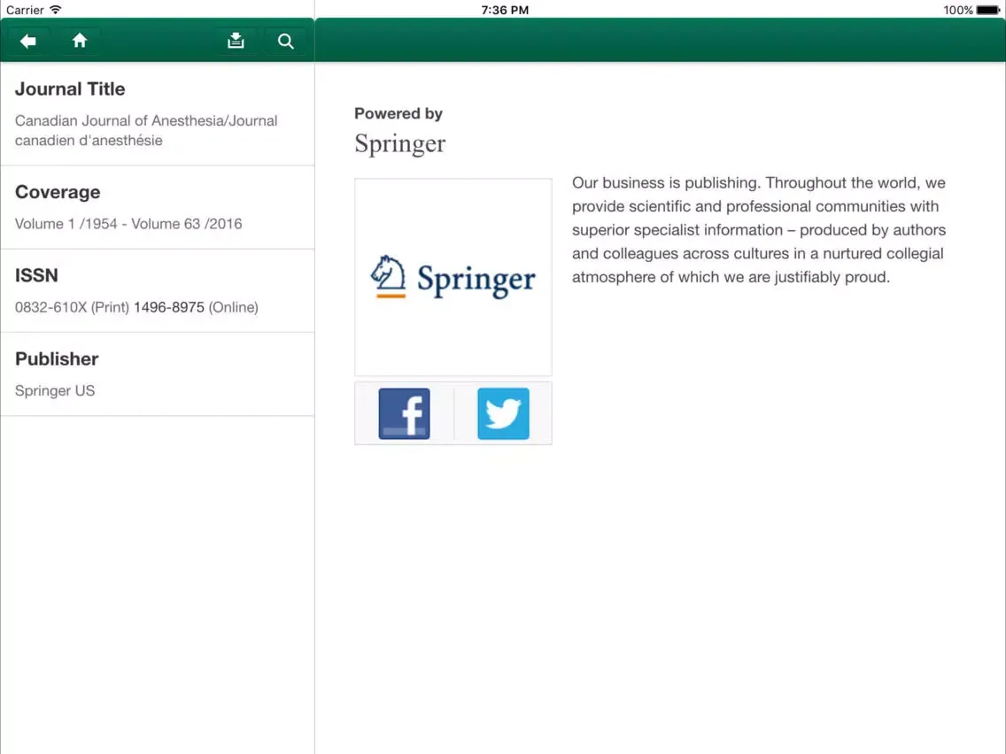 Capturas de pantalla de Canadian Journal of Anesthesia iPad 