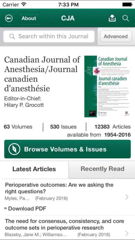 Capturas de pantalla de Canadian Journal of Anesthesia