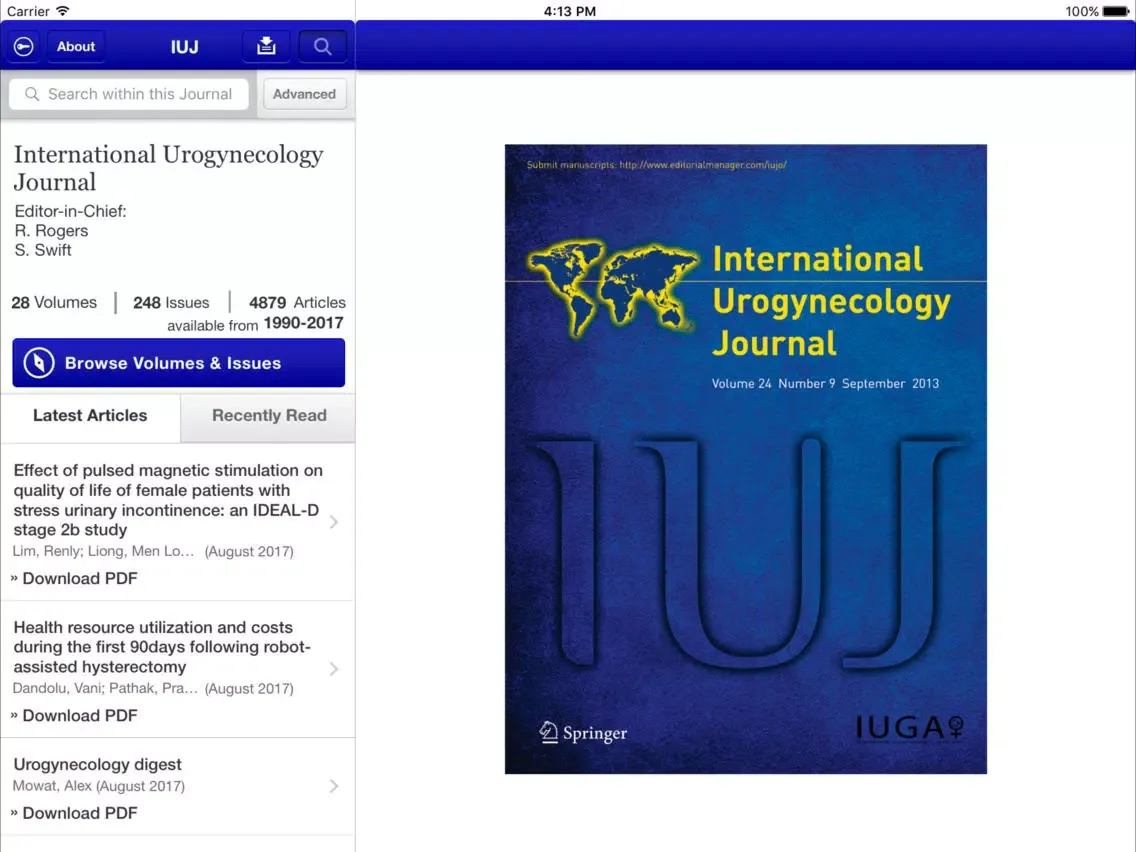 Tangkapan skrin International Urogynecology Journal iPad 