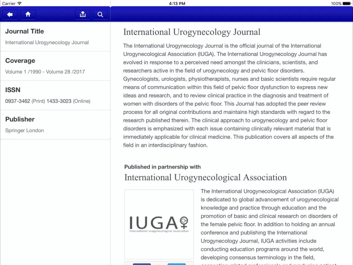 Tangkapan skrin International Urogynecology Journal iPad 