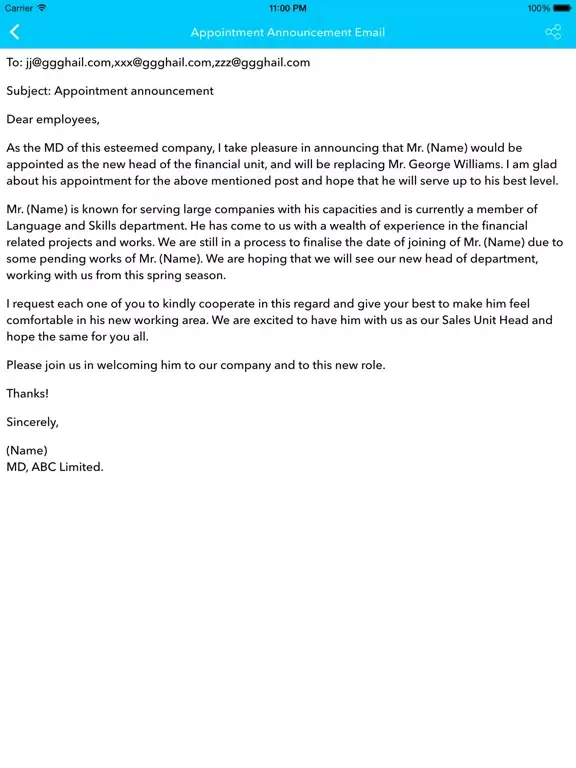 Tangkapan layar Email Writing Pro iPad 
