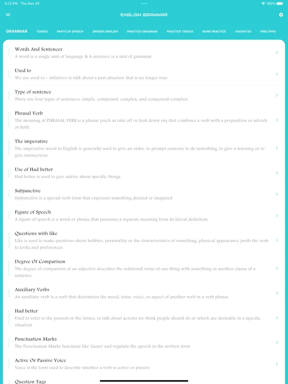 Ảnh chụp màn hình của English Grammar Book iPad 
