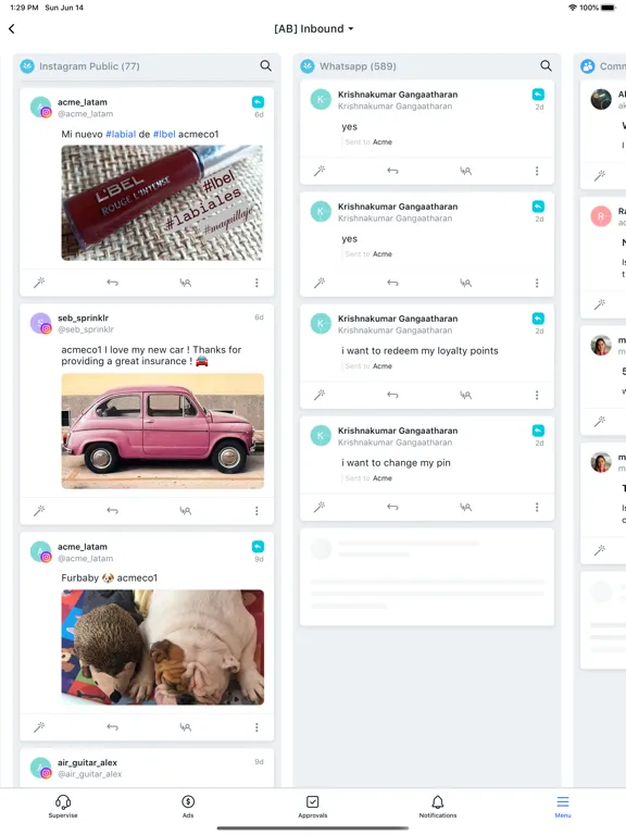 Tangkapan skrin Sprinklr iPad 