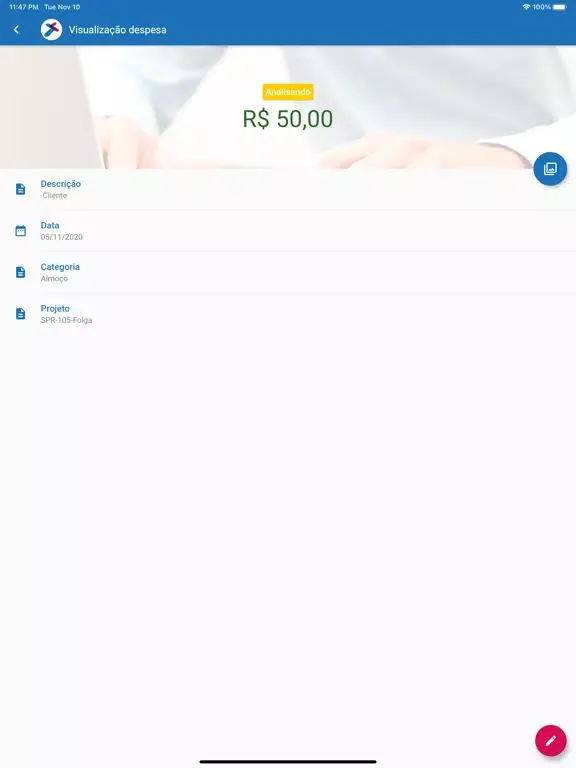 Capturas de tela do SPRO Expenses iPad 