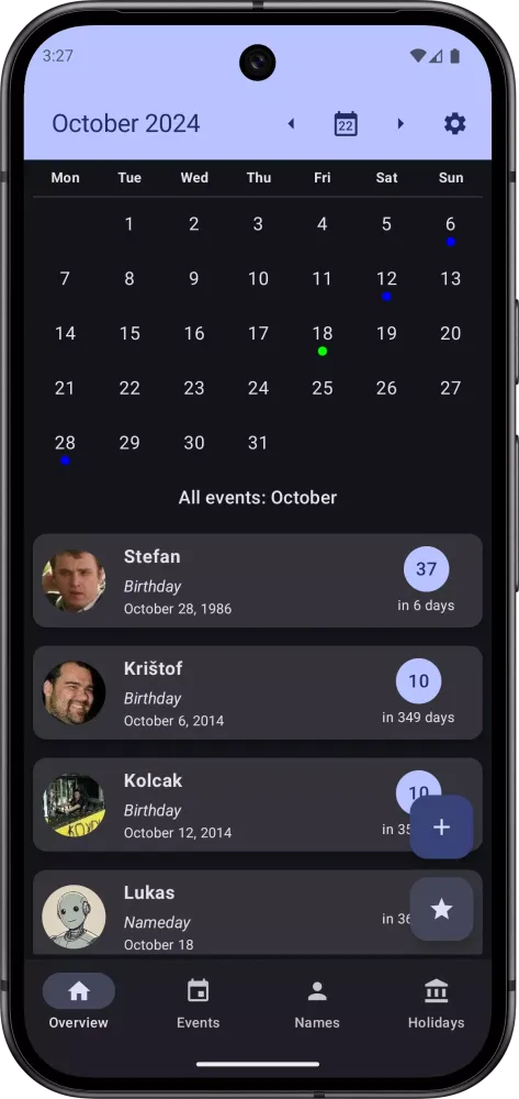 Capturas de tela do Calendar: Names and Birthdays