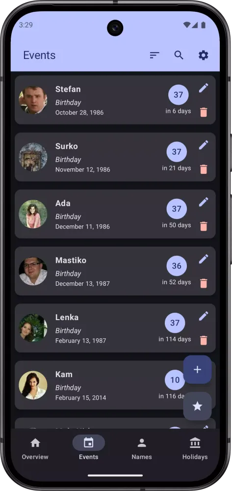 Capturas de tela do Calendar: Names and Birthdays
