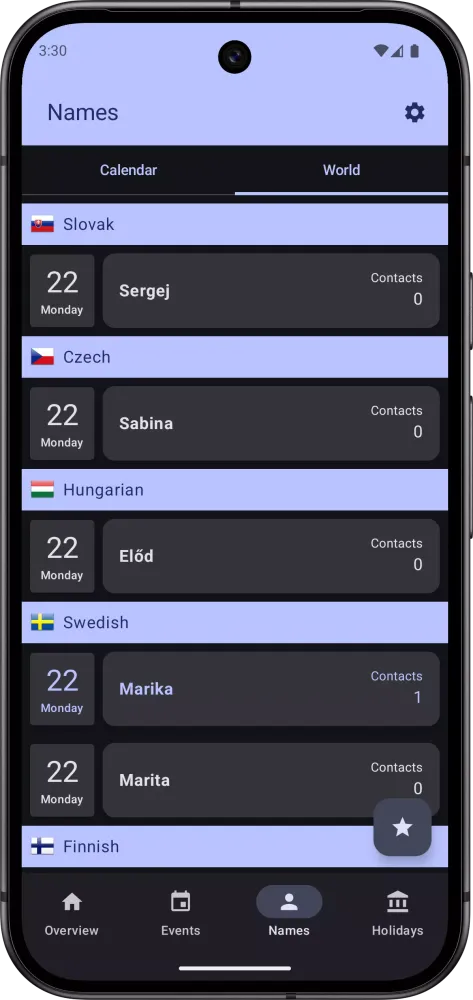 Capturas de tela do Calendar: Names and Birthdays