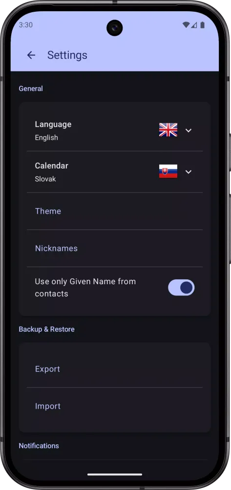 Capturas de tela do Calendar: Names and Birthdays