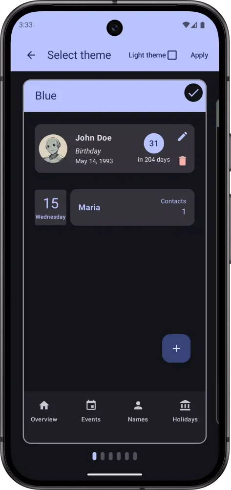 Capturas de tela do Calendar: Names and Birthdays