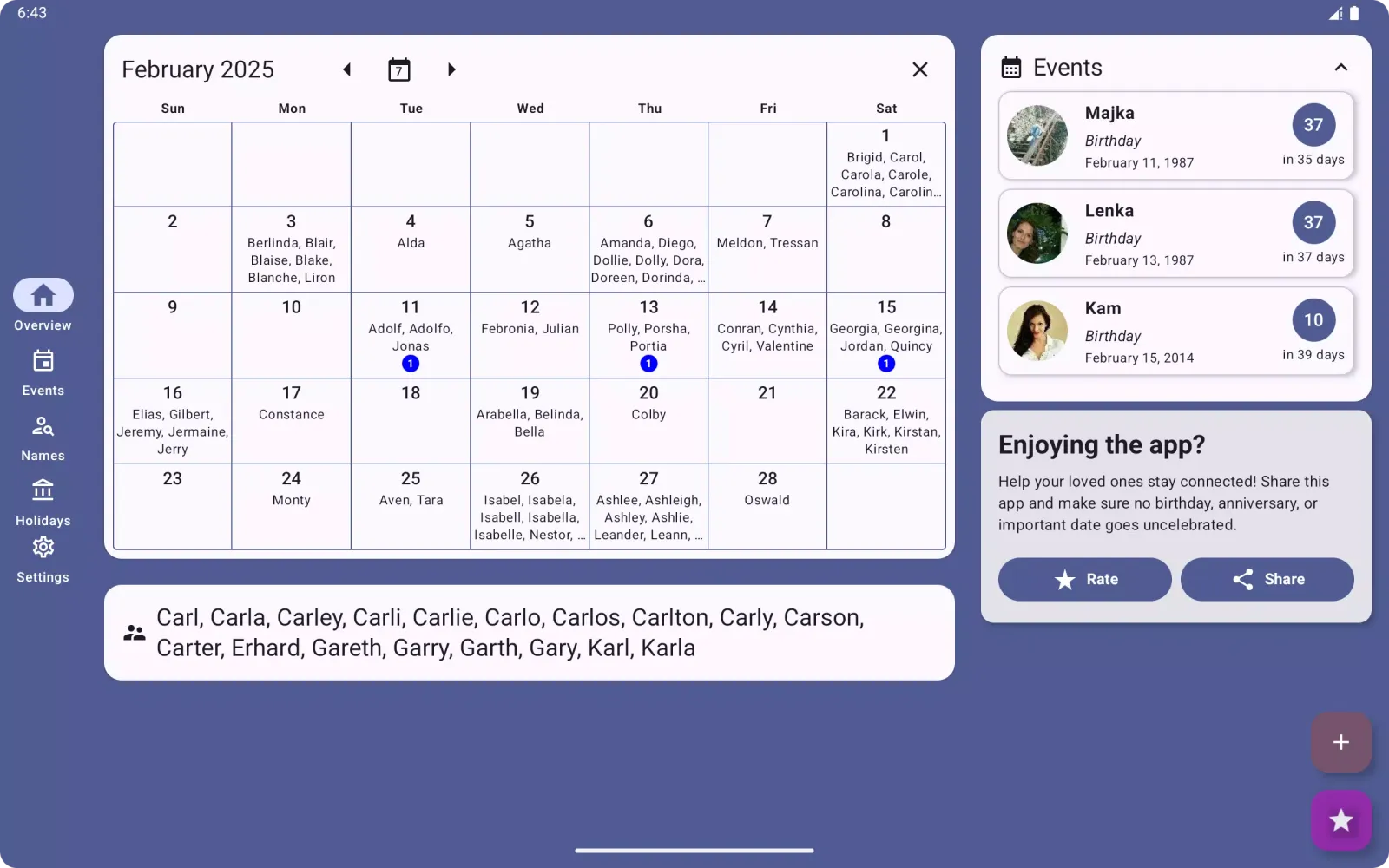 Capturas de tela do Calendar: Names and Birthdays