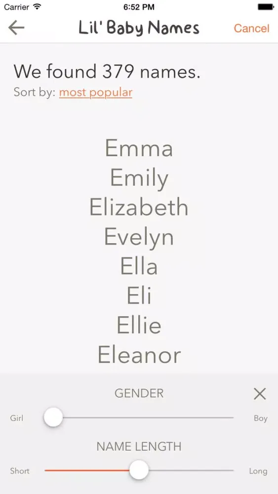 Tangkapan skrin Lil' BabyNames