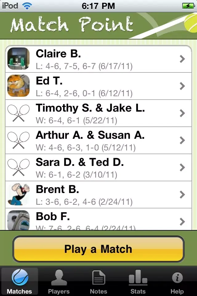 Tennis Match Point - Score Manager, Journal and Statistics スクリーンショット