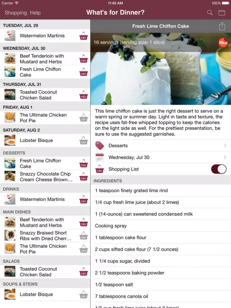 What's for Dinner? Recipe Cookbook and Shopping List iPad  Screenshots