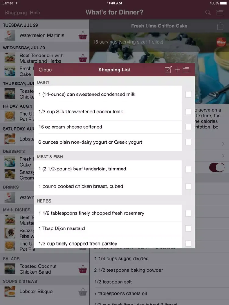 What's for Dinner? Recipe Cookbook and Shopping List iPad  Screenshots