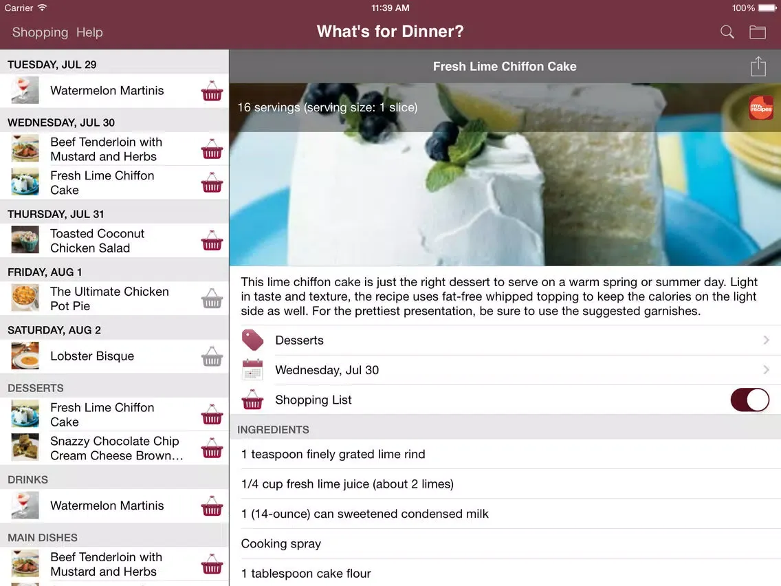 What's for Dinner? Recipe Cookbook and Shopping List iPad  Screenshots